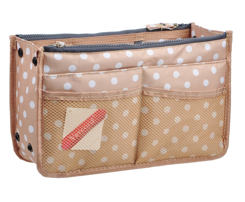 Vercord Updated Purse Handbag Organizer Insert Liner Bag in Bag 13 Pockets Beige Dot Small - Image 1